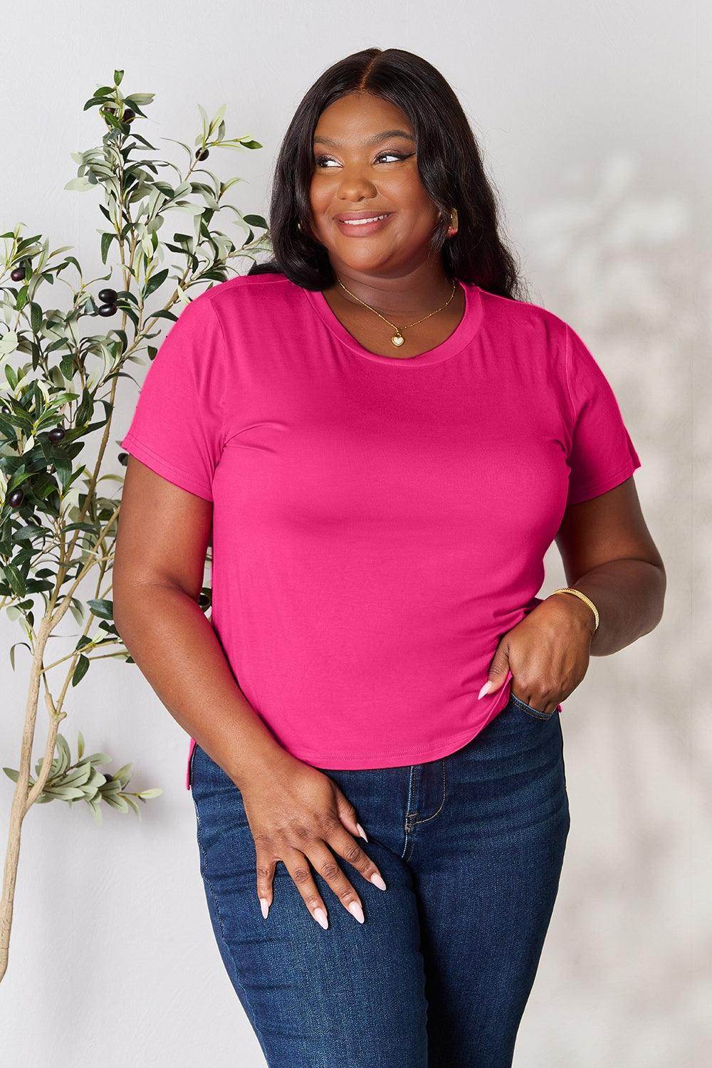 Basic Bae Full Size Round Neck Short Sleeve T-Shirt for Women - n/a at Dealshubindia