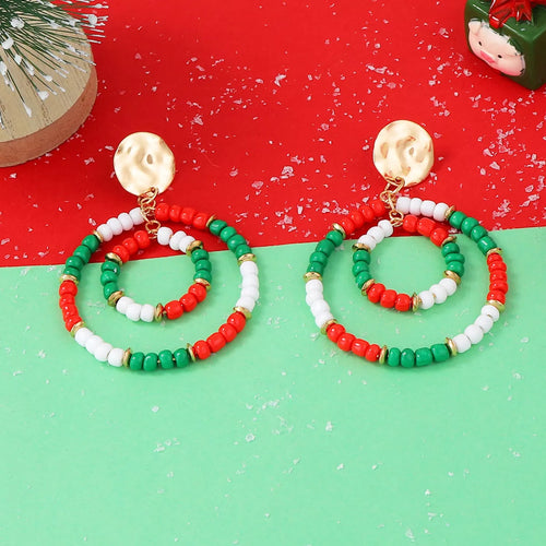 Christmas Beaded Hoop Earrings - n/a at Dealshubindia