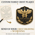 Custom Brass Heraldic Family Crest Plaque | Design Your Own Coat of Arms, Surname, Monogram & Motto