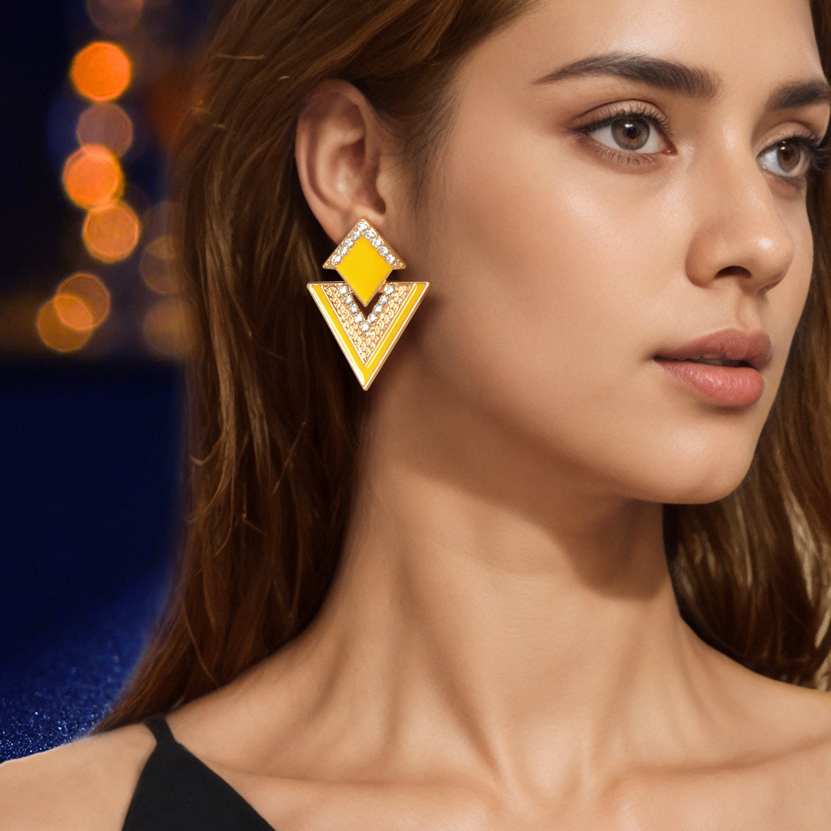 Costume Jewellery Rhinestone Enamel Triangle Geometric Stud Bridal Earrings Gift