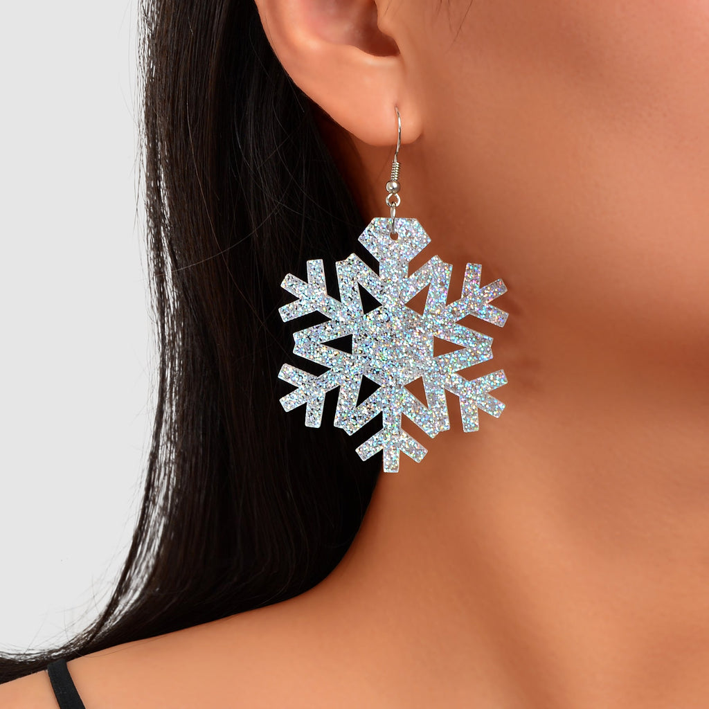 Christmas Jewellery Silver Acrylic Snowflake Drop Dangle Earrings Festival Gift