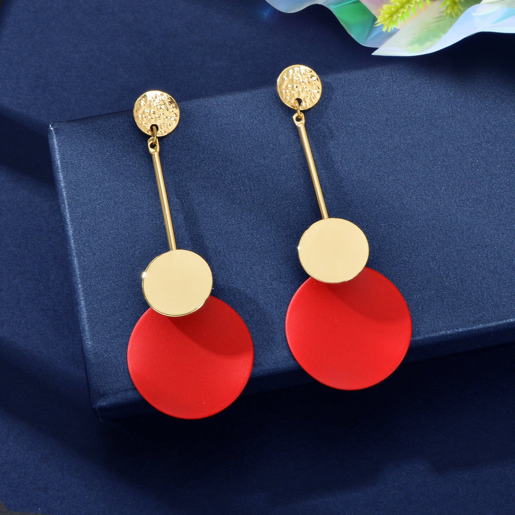 Gold Metal Red Green Geometric Chandelier Pendant Earrings for Women Teens Girls