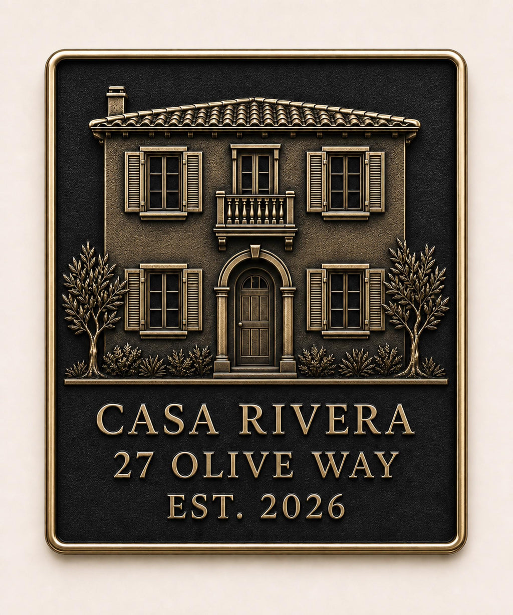 Personalised Building Portrait Plaque, Custom House Relief, Antique Brass Property Keepsake