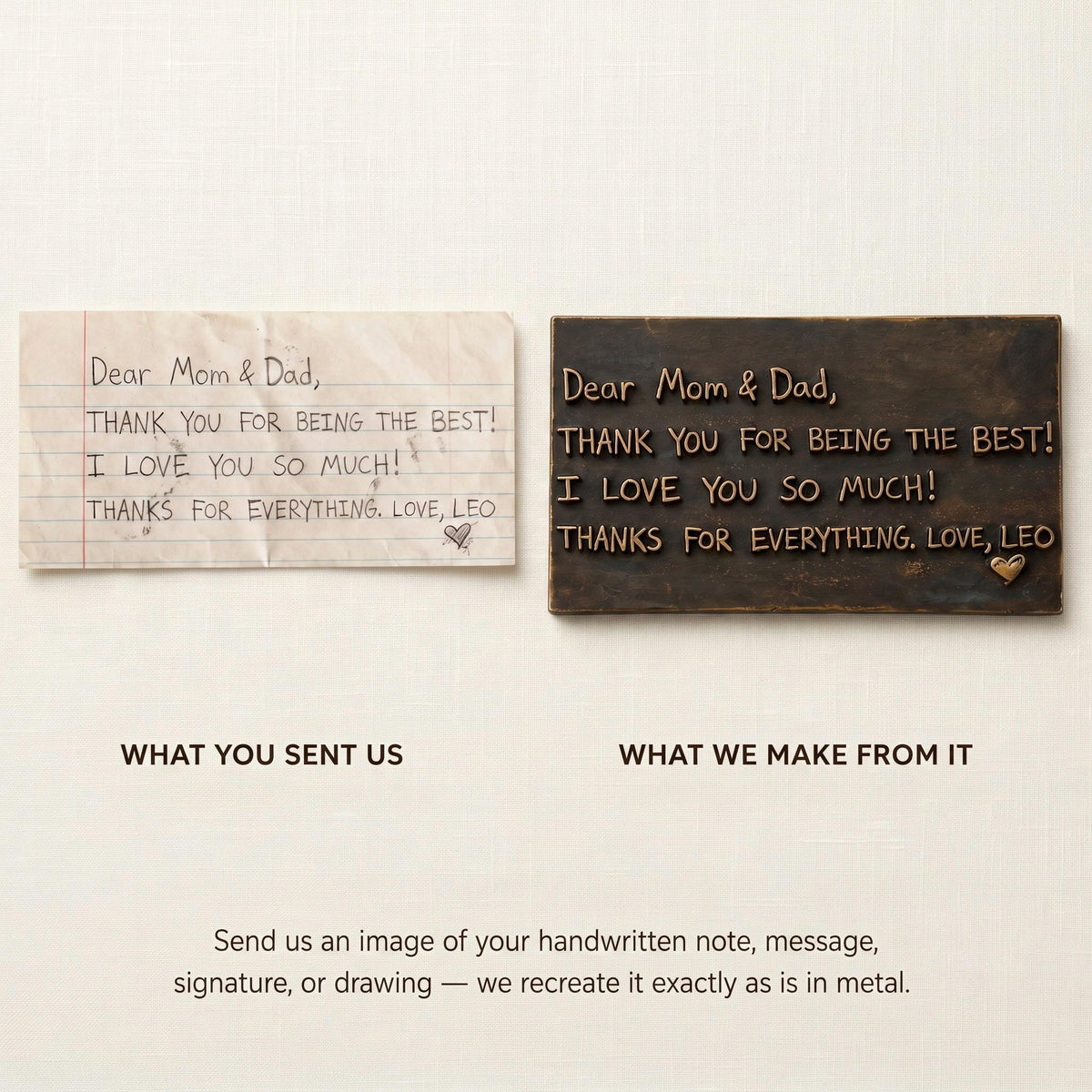 Handwritten Note Plaque – Antique Brass, Plain