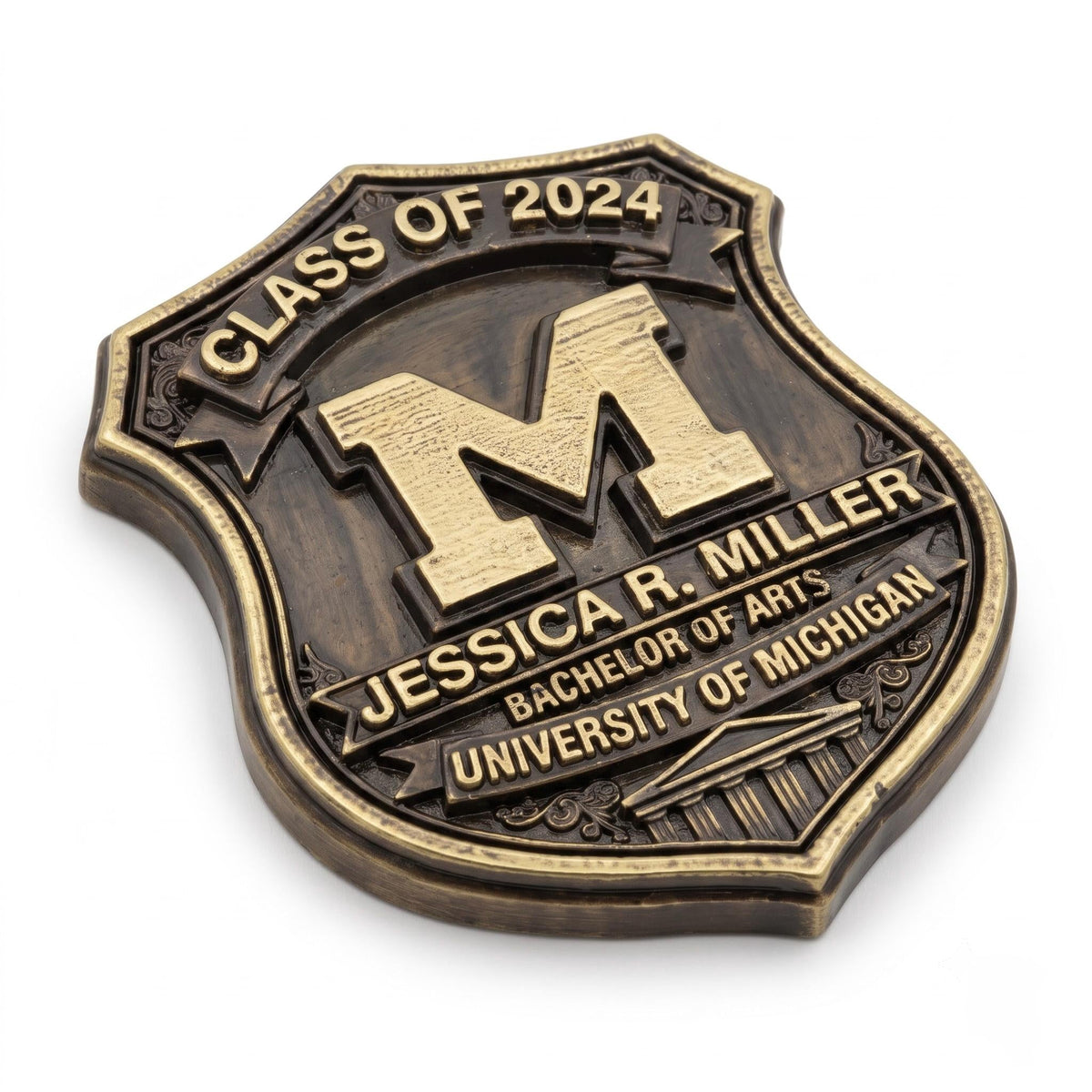 Personalized Graduation Plaque – Antique Brass Academic Shield