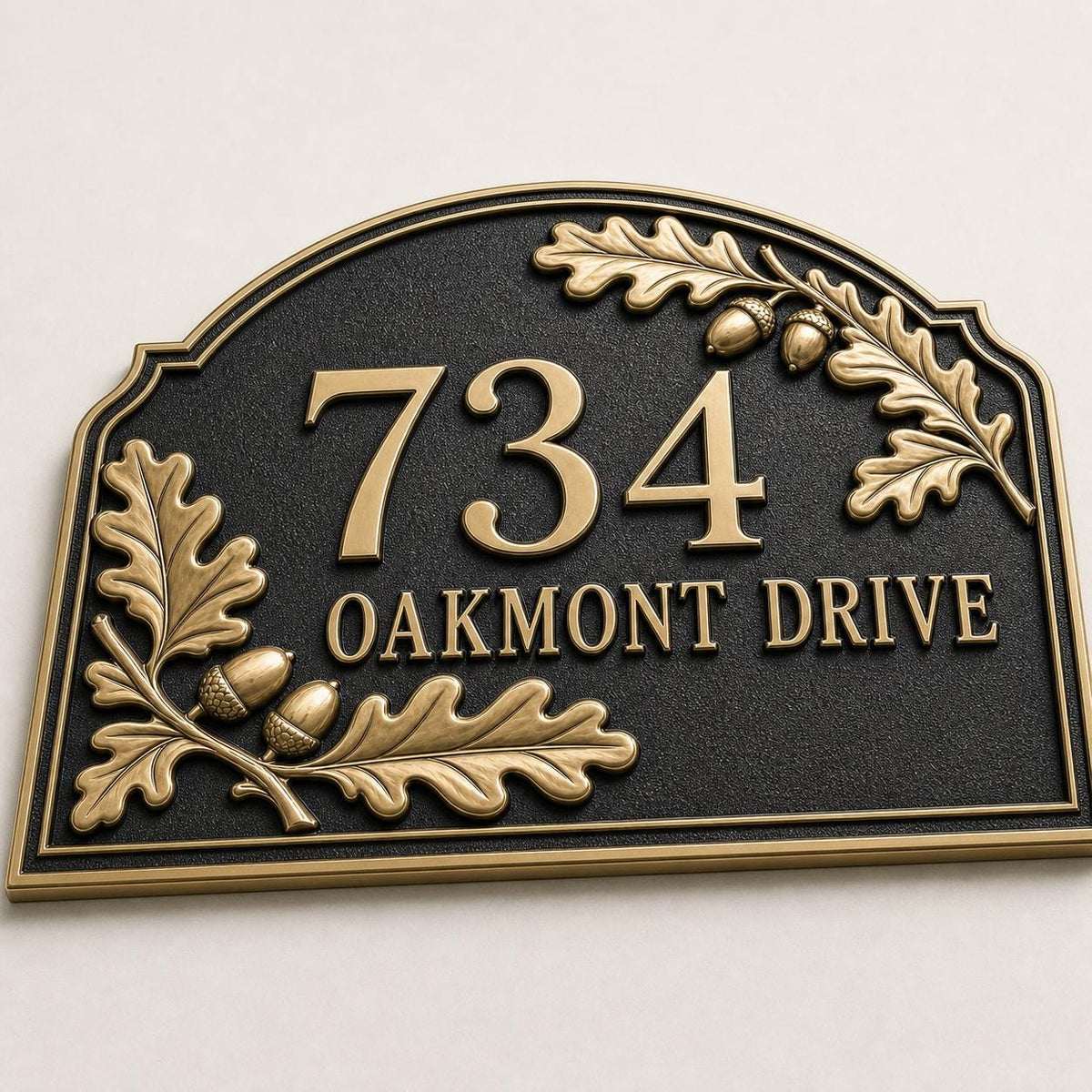 Personalized Address Plaque – Antique Brass Oak Leaf and Acorn