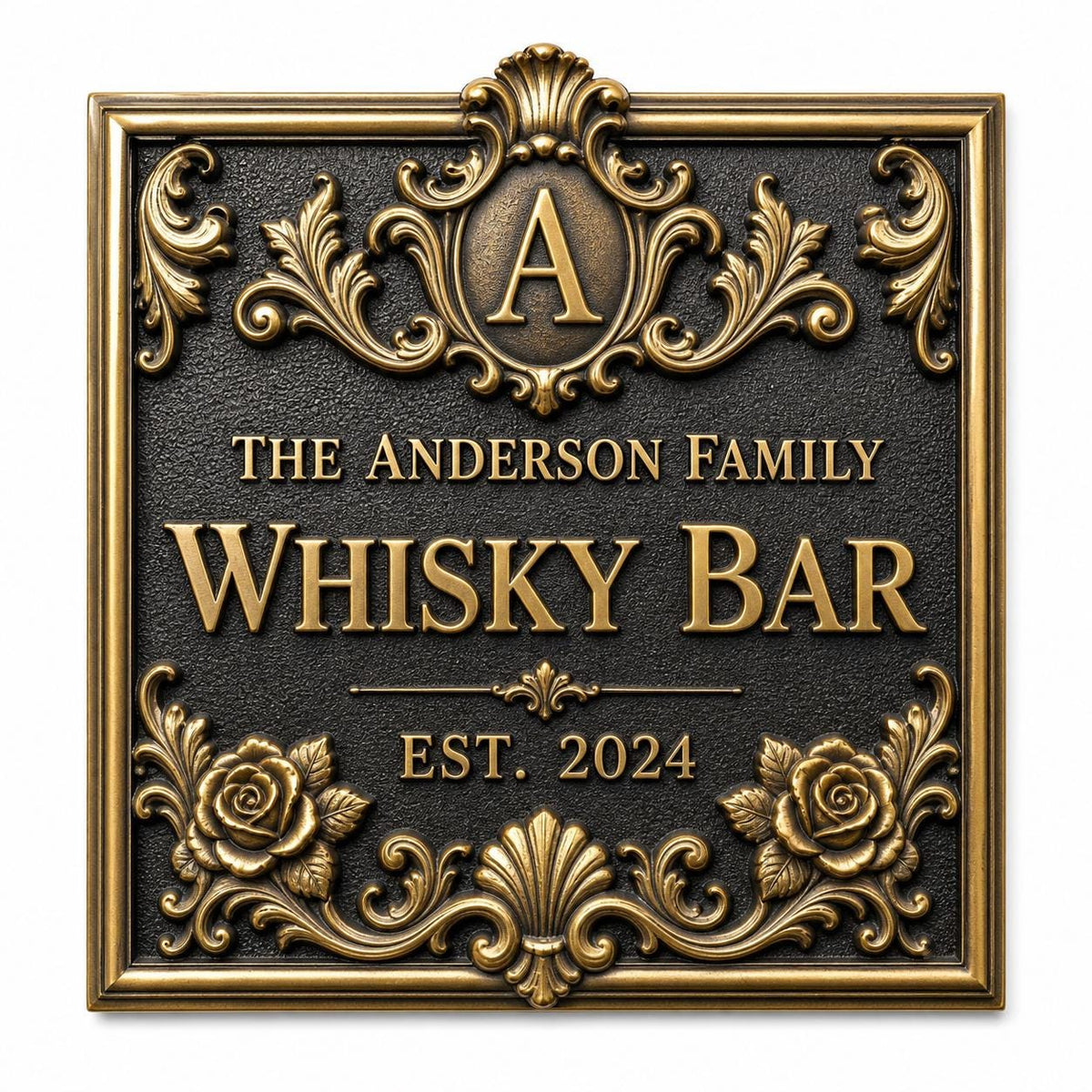 Personalised Home Bar Sign | Antique Brass Whisky Plaque | Custom Wall Decor