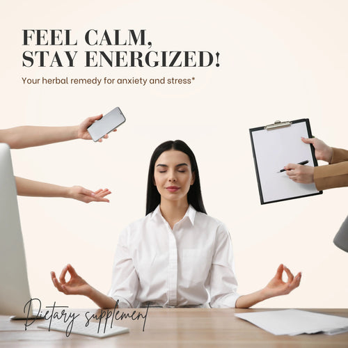 Dietary supplement lifestyle scene with person at a desk