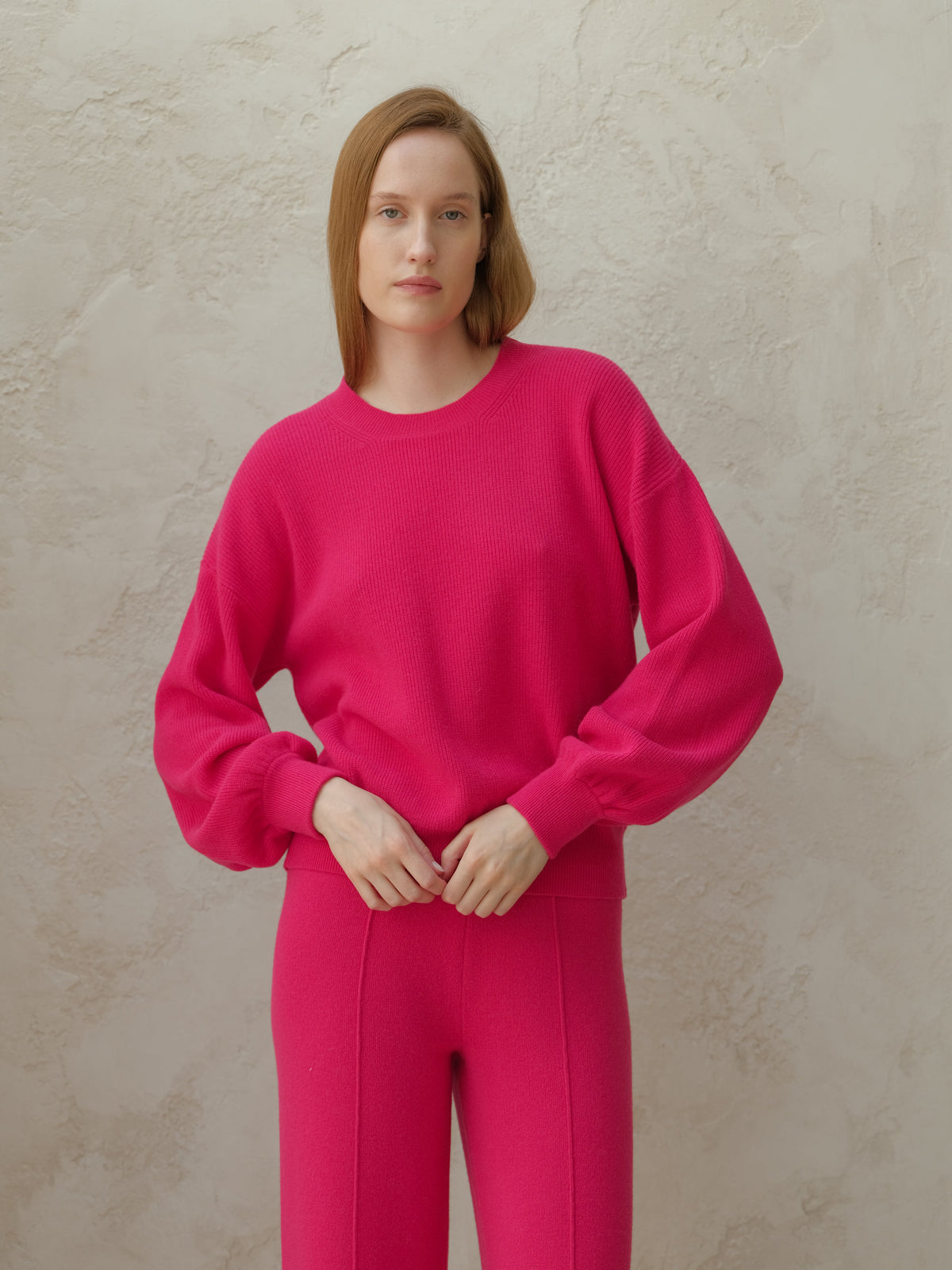 Cashmere Mix Balloon Sleeve Crewneck
