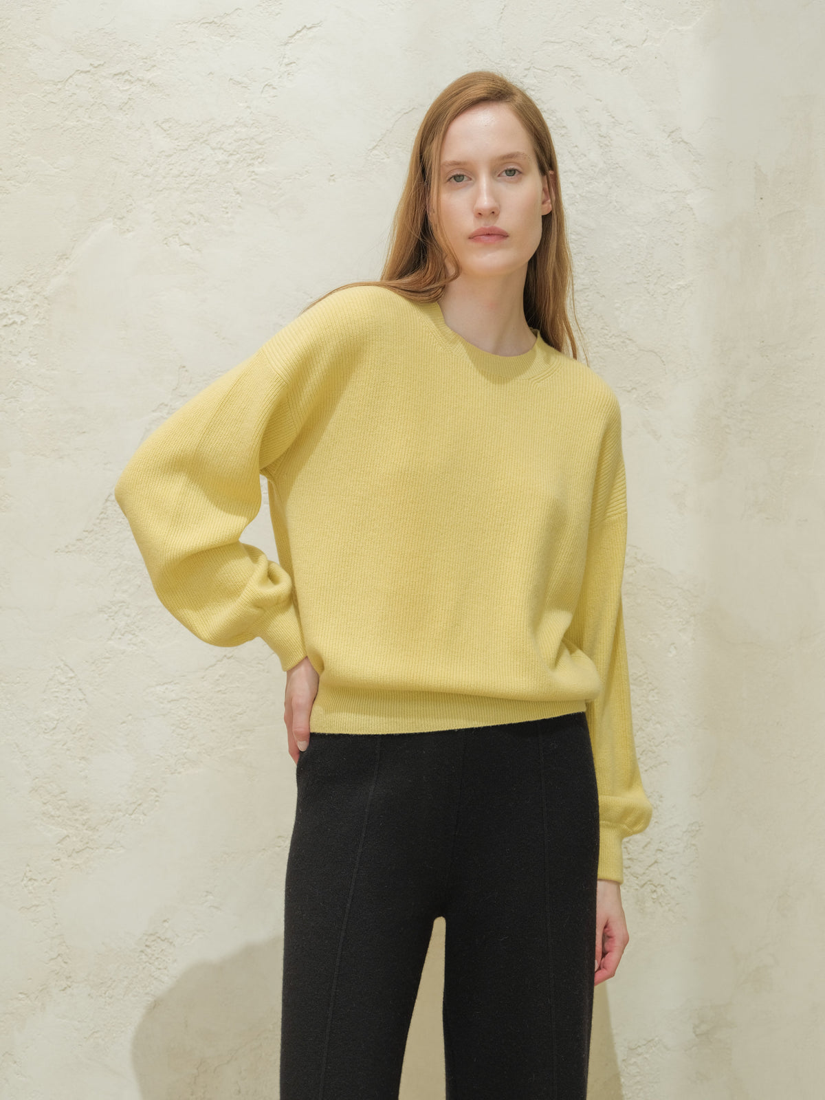 Cashmere Mix Balloon Sleeve Crewneck