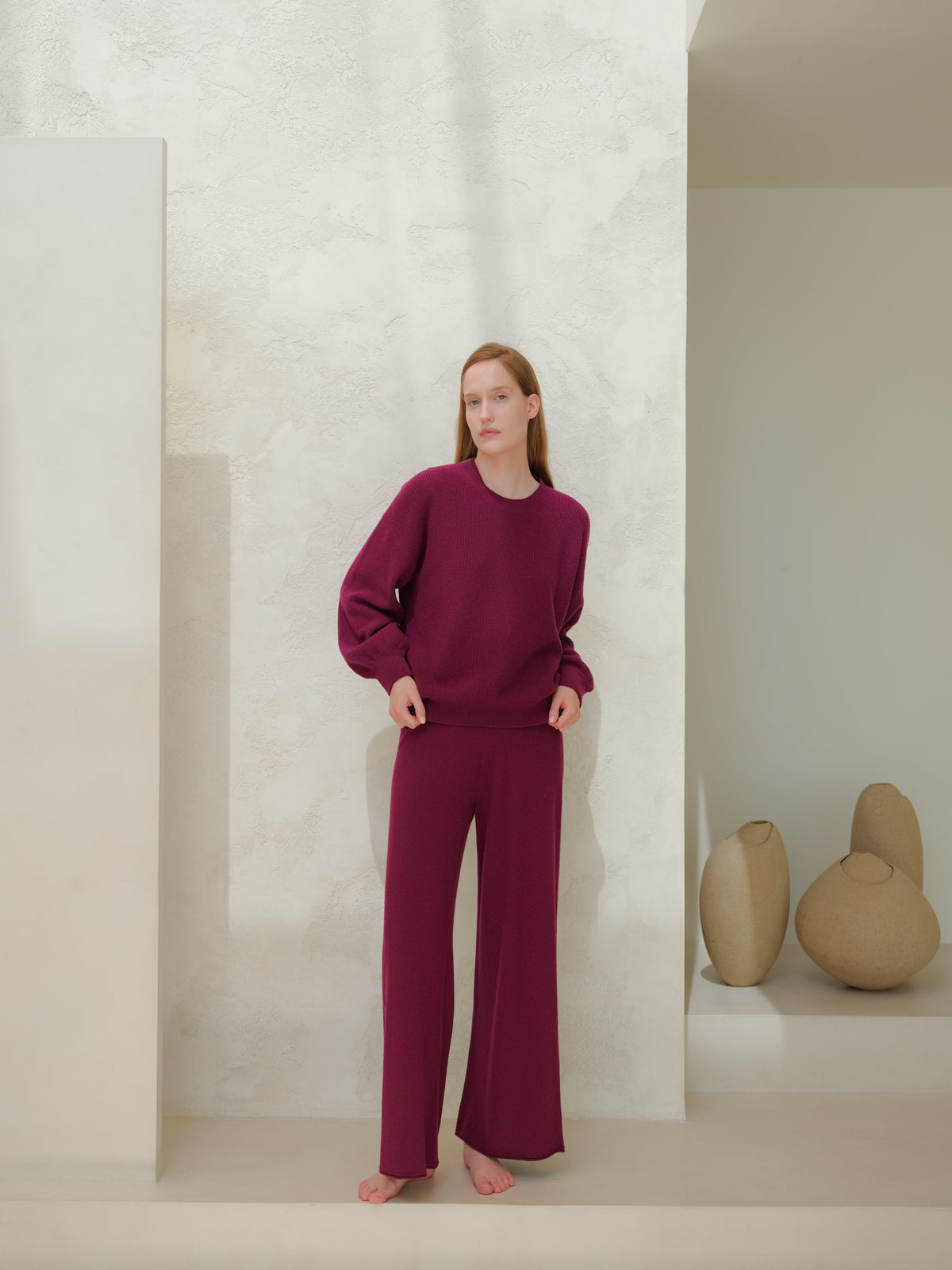 Cashmere Mix Balloon Sleeve Crewneck