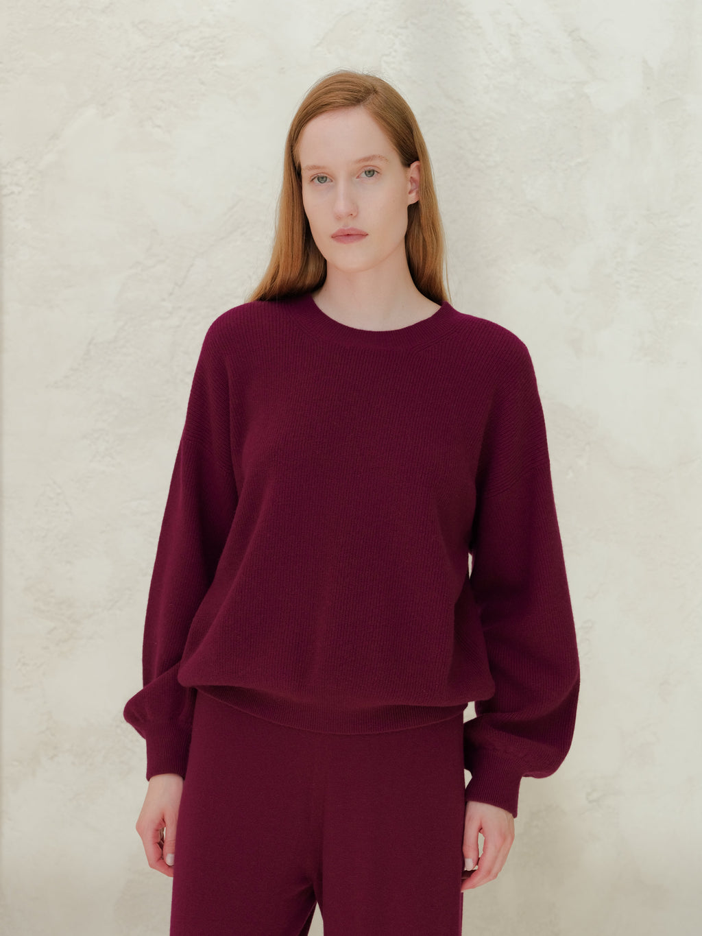 Cashmere Mix Balloon Sleeve Crewneck