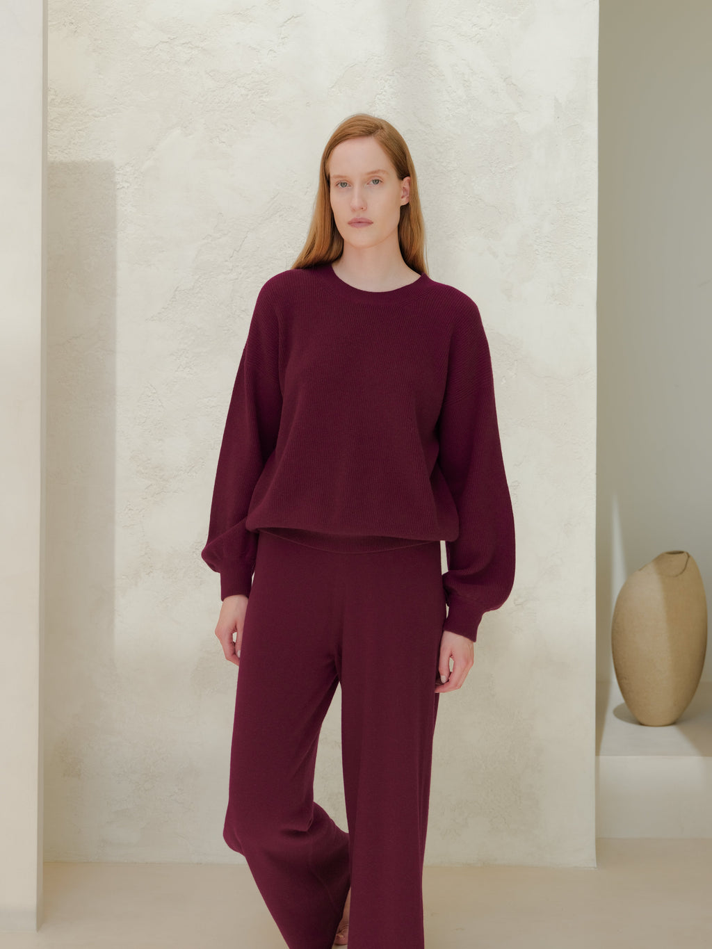 Cashmere Mix Balloon Sleeve Crewneck