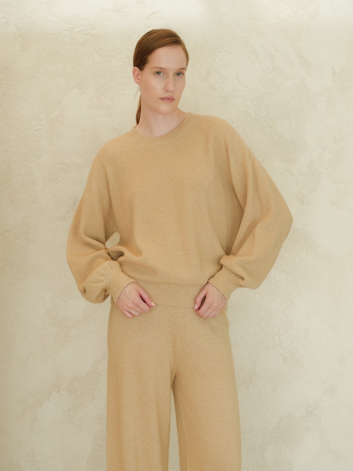 Cashmere Mix Balloon Sleeve Crewneck