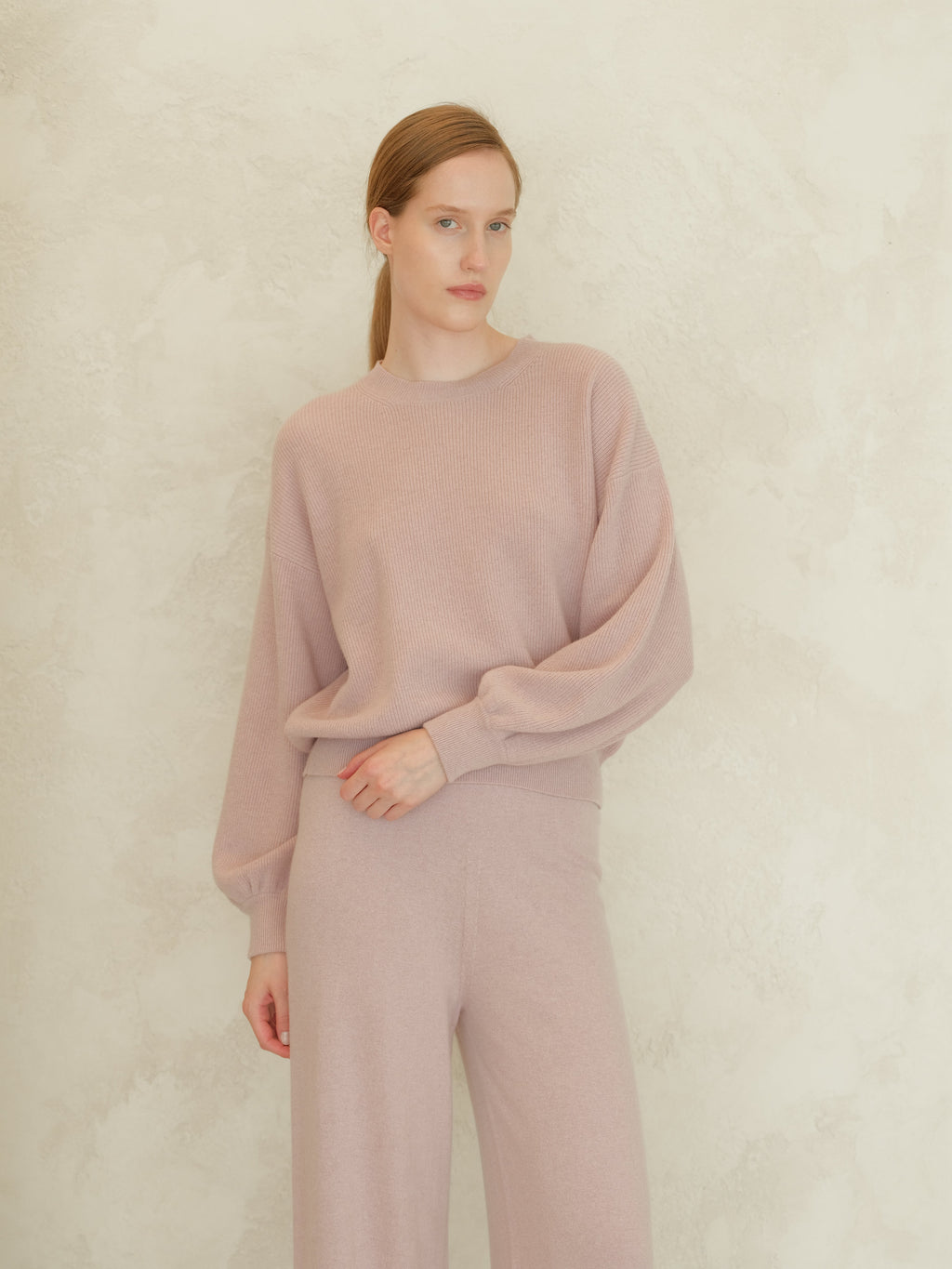 Cashmere Mix Balloon Sleeve Crewneck