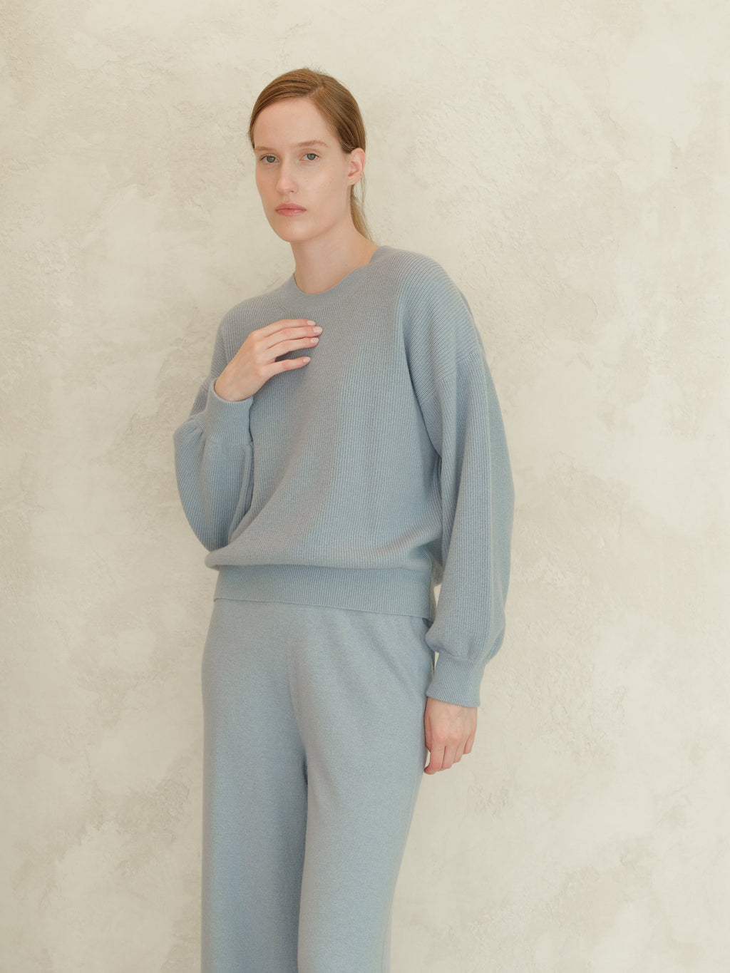 Cashmere Mix Balloon Sleeve Crewneck