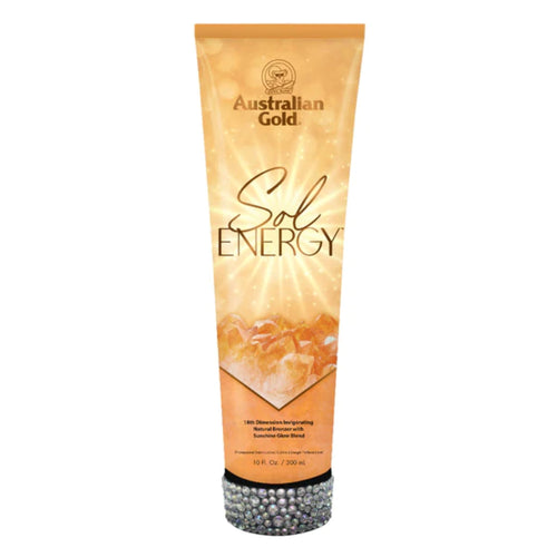 Australian Gold Sol Energy sunscreen tube with golden-orange front label