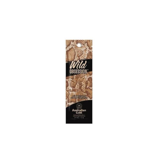 Australian Gold Wild Obsession 15 ml sachet with brown snake-pattern label and hanging tag