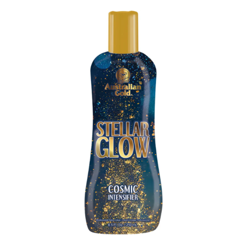 Australian Gold Stellar Glow lotion bottle with gold speckled cosmic design
