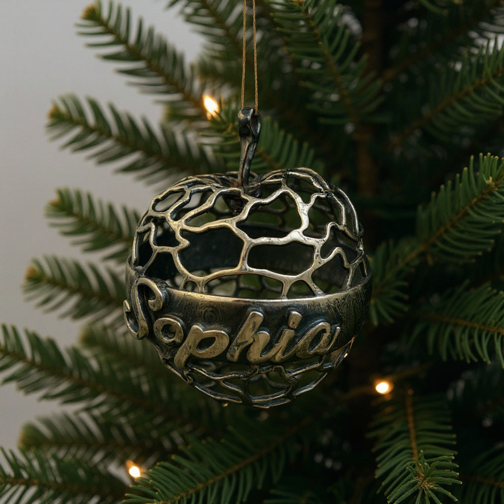 Personalized Apple christmas ornament | antique finish metallic bauble | set of 2 or 4