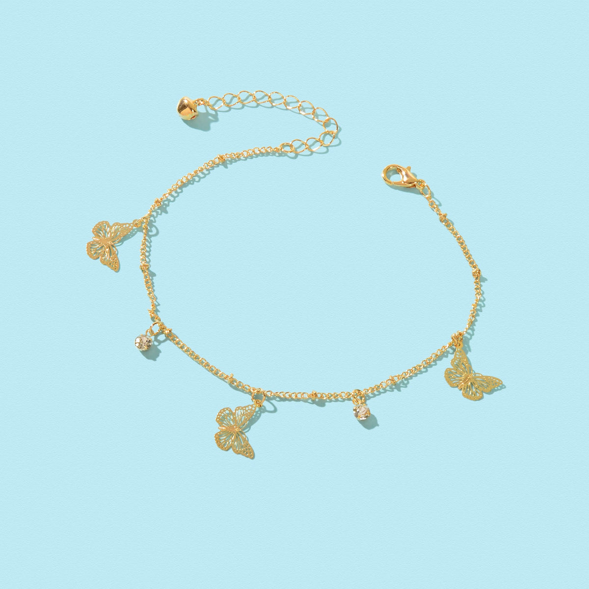Gold Silver Chain Rhinestone Butterfly Charm Anklet Summer Beach Foot Jewellery