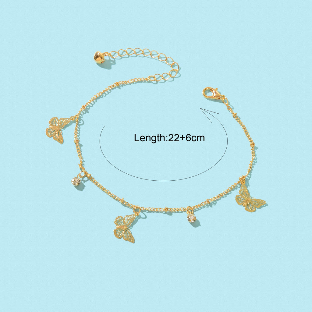 Gold Silver Chain Rhinestone Butterfly Charm Anklet Summer Beach Foot Jewellery