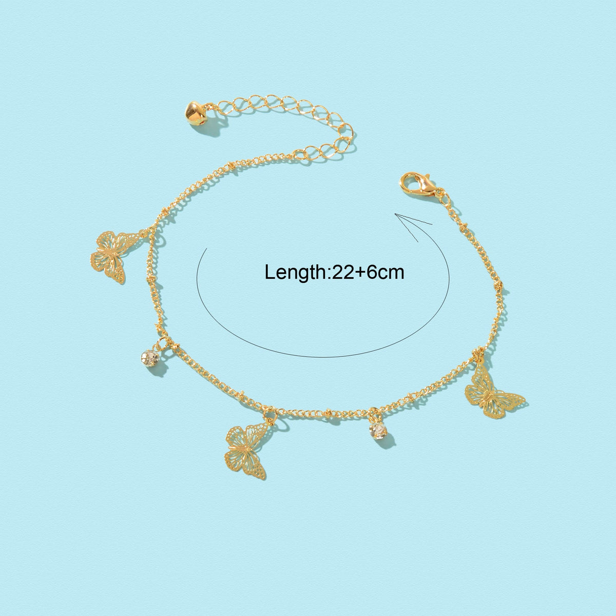 Gold Silver Chain Rhinestone Butterfly Charm Anklet Summer Beach Foot Jewellery