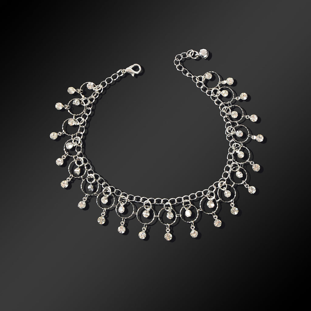 Luxurious Silver Chain Dangling Rhinestone Charm Anklet Foot Jewelry Party Gift
