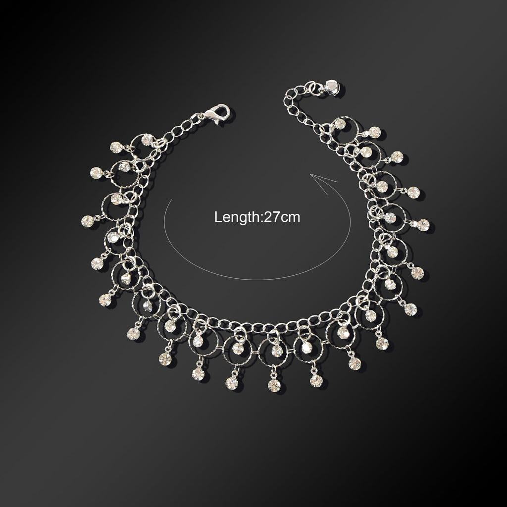 Luxurious Silver Chain Dangling Rhinestone Charm Anklet Foot Jewelry Party Gift