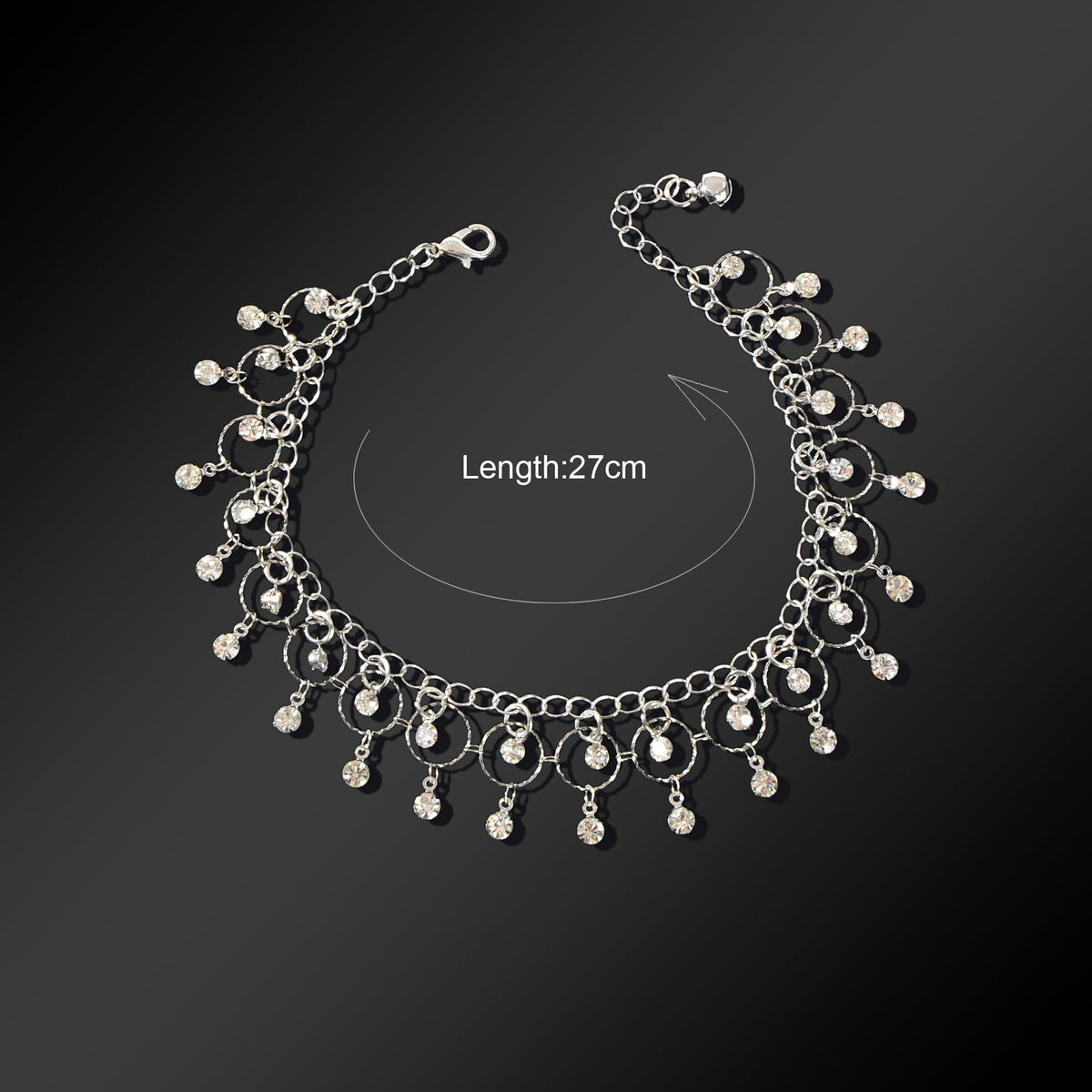 Luxurious Silver Chain Dangling Rhinestone Charm Anklet Foot Jewelry Party Gift