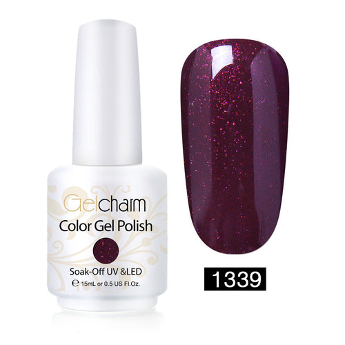 Gelcharm gel nail polish base shade 1339: dark plum glitter swatch