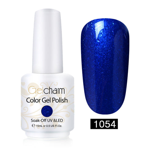 Gelcharm gel nail polish base shade 1054: royal blue glitter swatch
