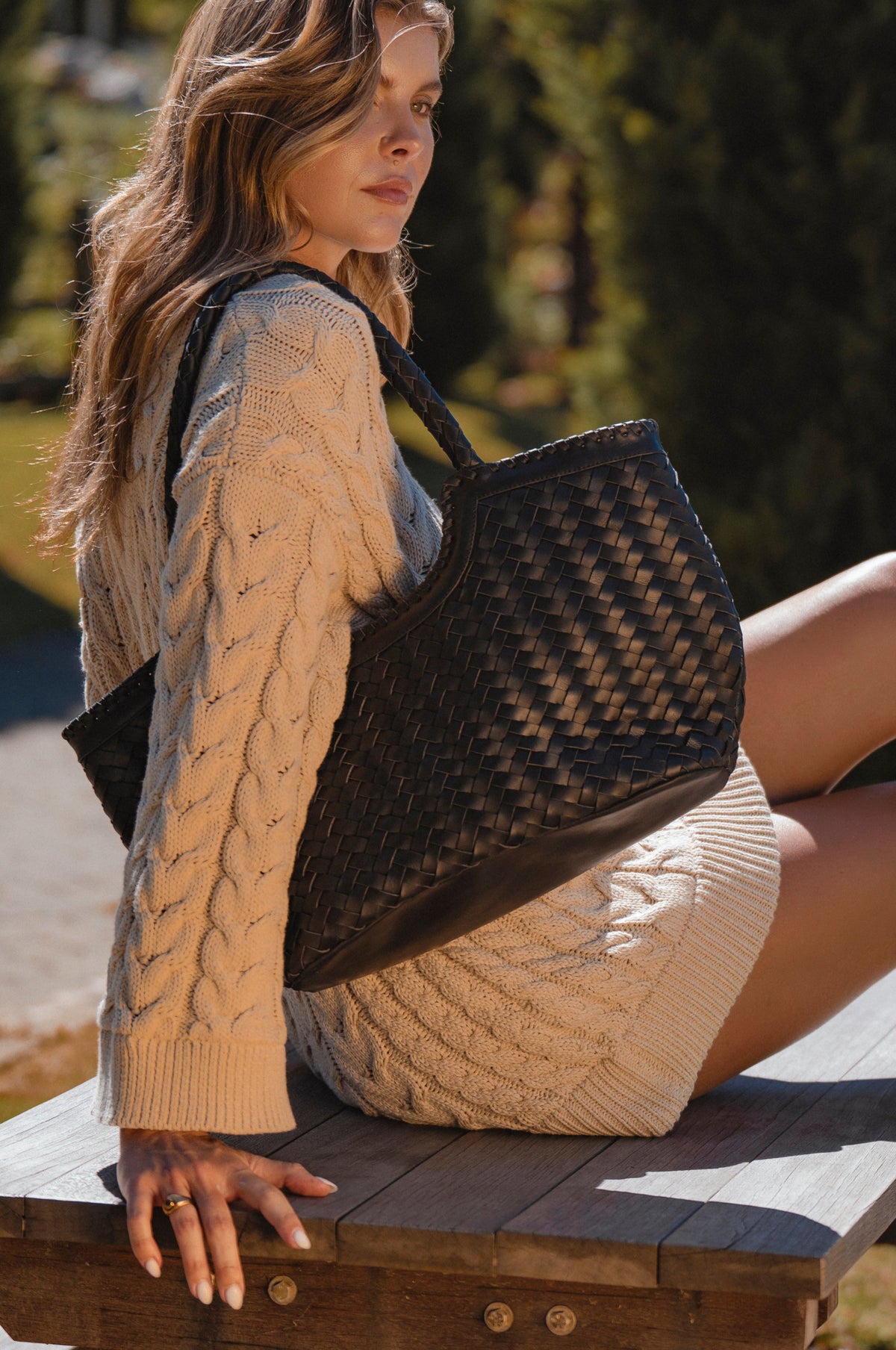 Bellagio Woven Leather Tote Bag - Leather bag at Dealshubindia