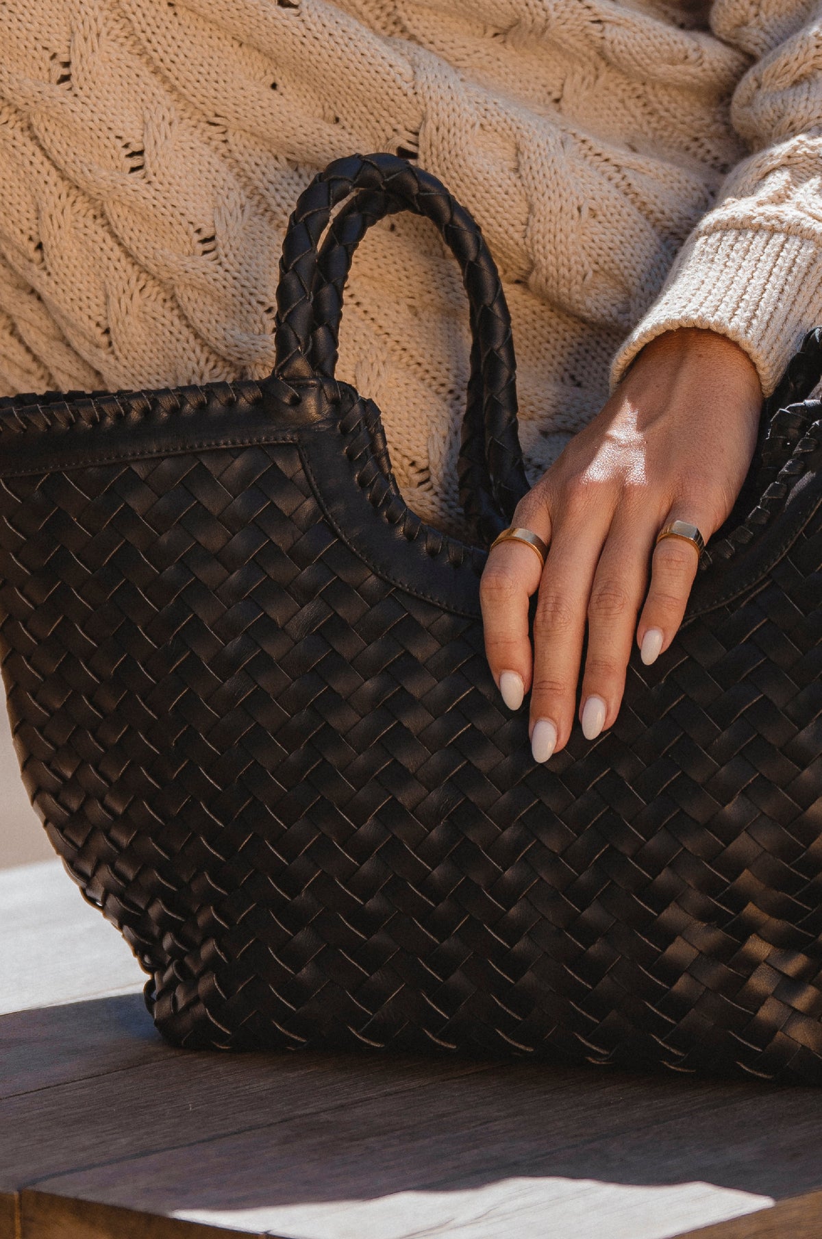 Bellagio Woven Leather Tote Bag - Leather bag at Dealshubindia