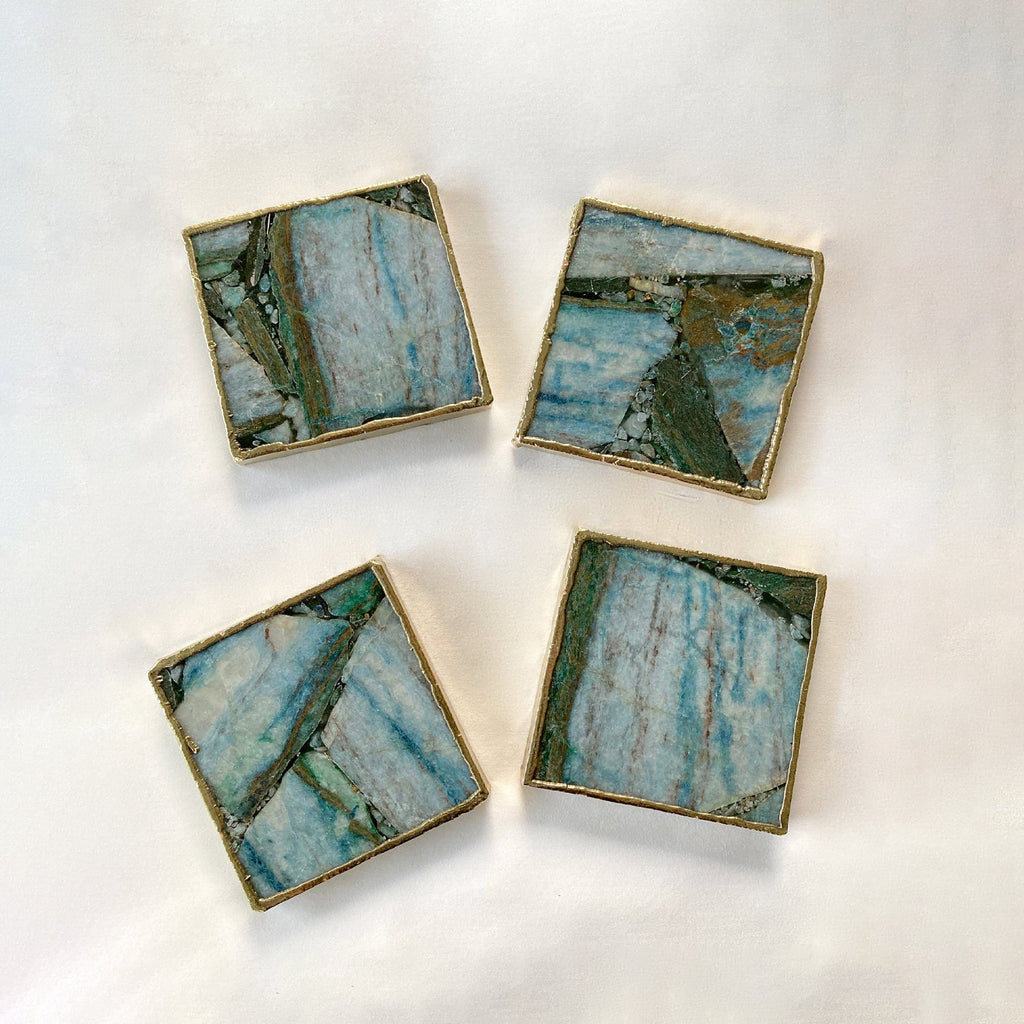 Blue Green Agate Square Coasters – Set of 4