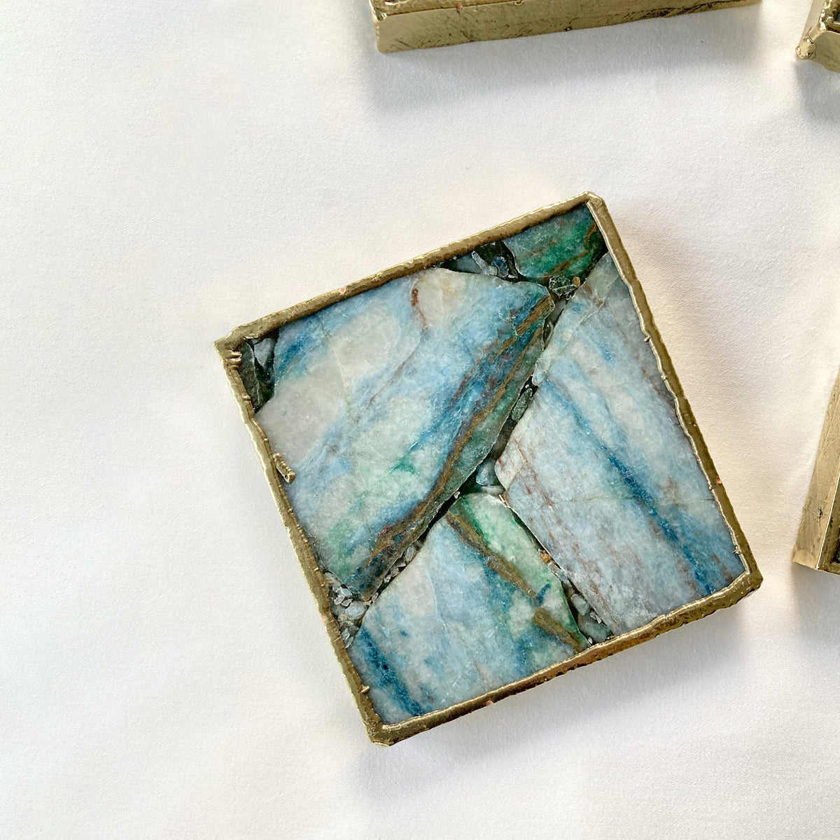 Blue Green Agate Square Coasters – Set of 4
