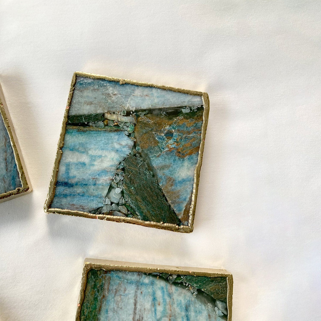 Blue Green Agate Square Coasters – Set of 4