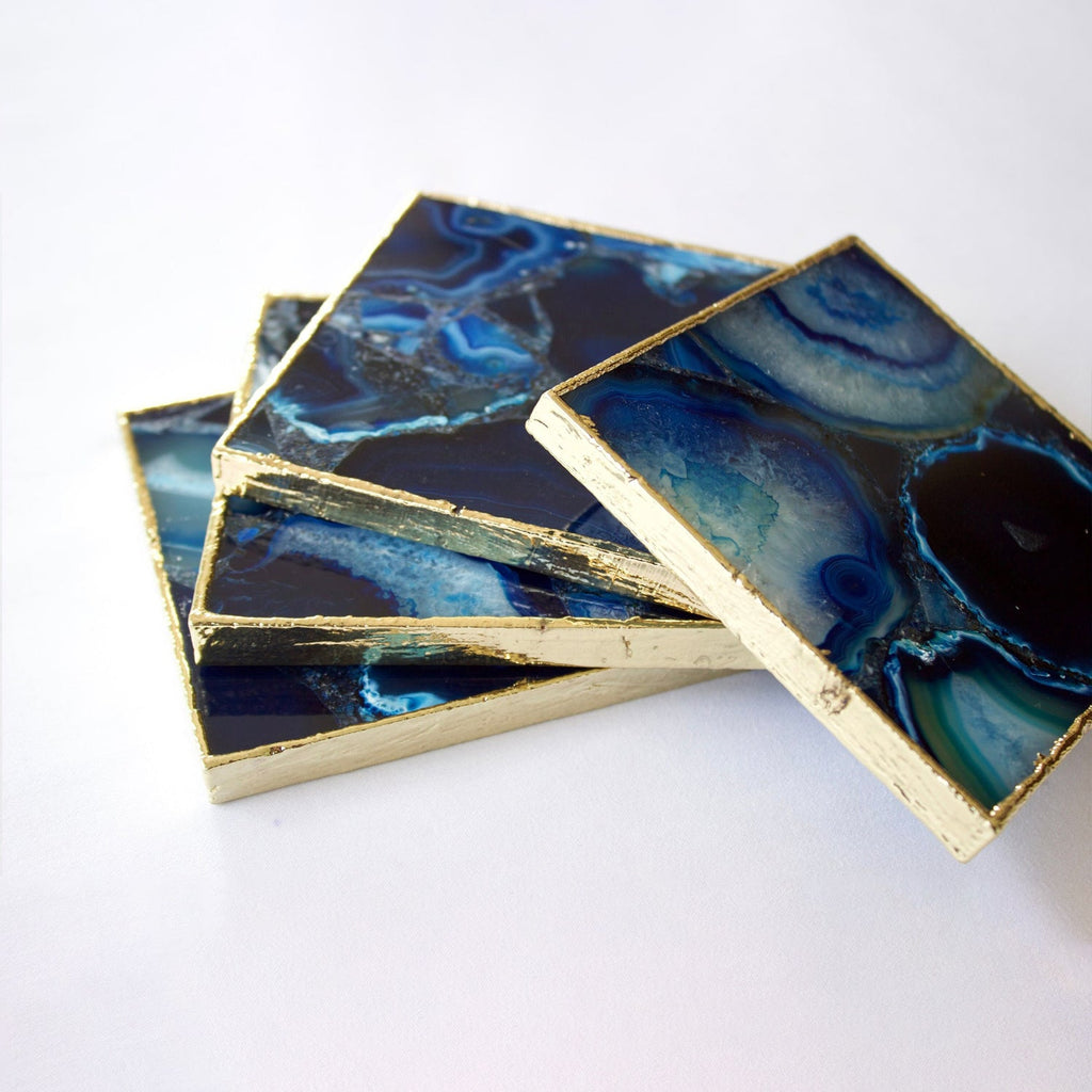Blue Agate Square Coasters – Set of 4