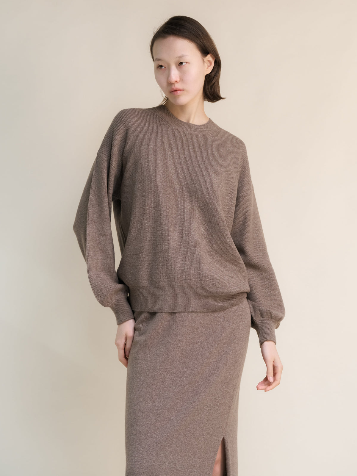 Cashmere Mix Balloon Sleeve Crewneck