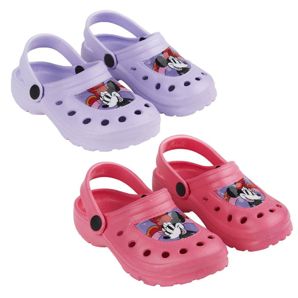 Children's Minnie clogs set, lavender and pink with cartoon patch and strap