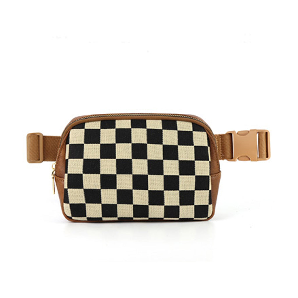 Alva Mixed Media Check Sling Crossbody Belt Bum Fanny Waist Bag