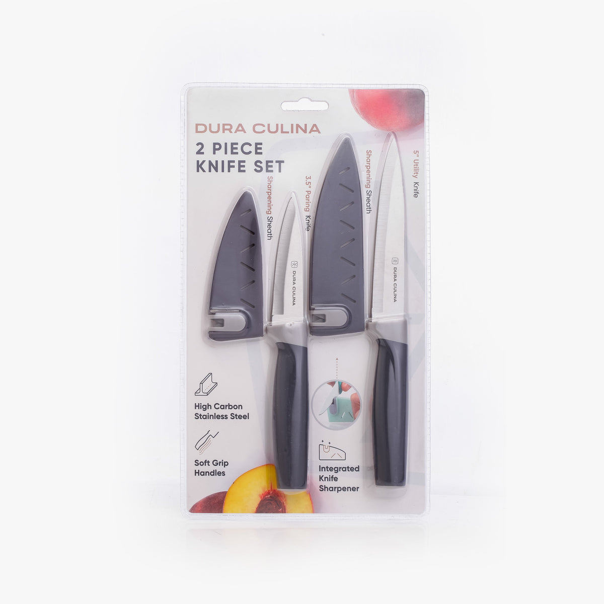 2 Piece Kitchen Knife Set- Paring, and Utility Knife with Matching Blade Guards with Built in Sharpener - Kitchen Knives at Dealshubindia