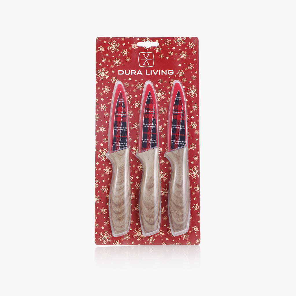 3-Piece Festive Holiday Paring Knife Set with Blade Guards, Gingham - Kitchen Knives at Dealshubindia