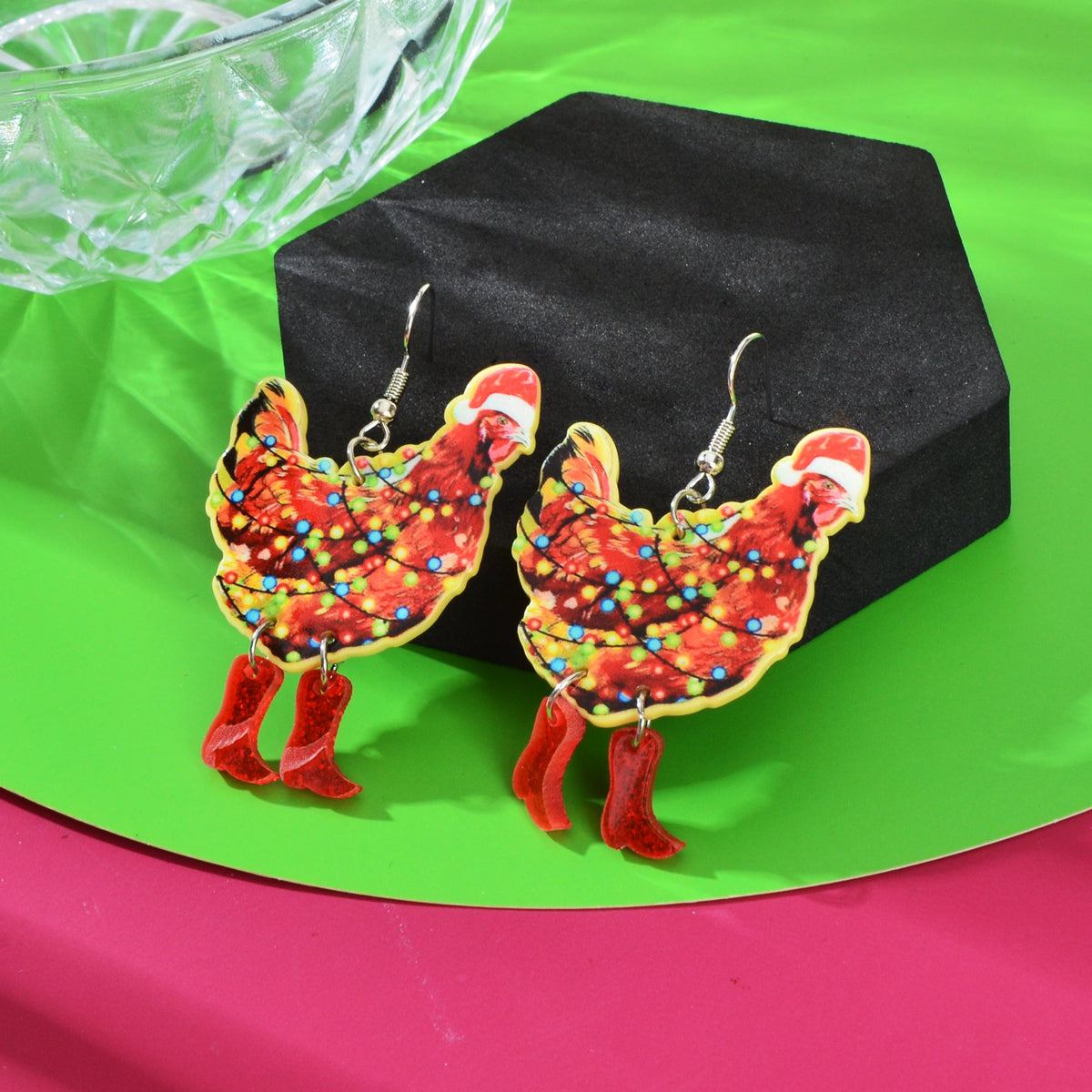 1pair Christmas Coloured Lights Decor Red Big Cock Acrylic Dangle Earrings Women Festival Jewelry - Earrings at Dealshubindia