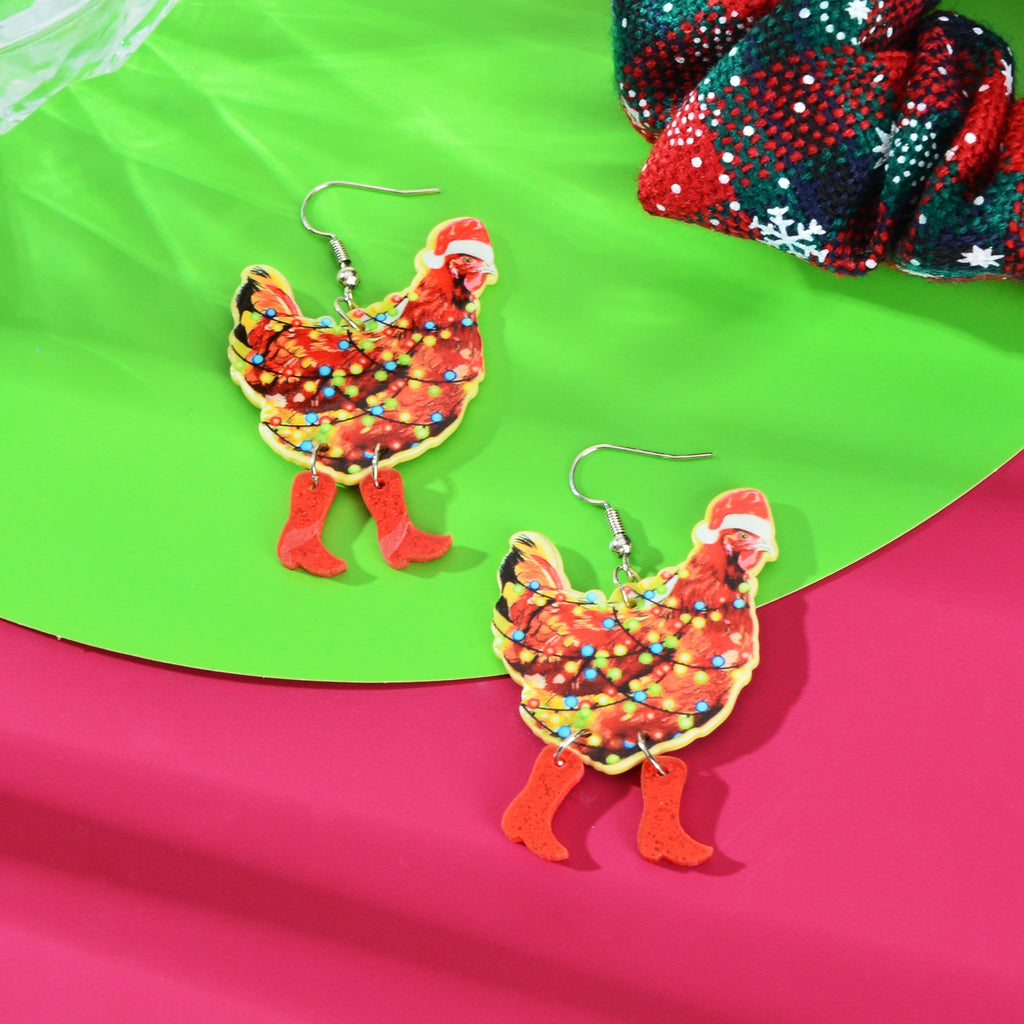 1pair Christmas Coloured Lights Decor Red Big Cock Acrylic Dangle Earrings Women Festival Jewelry - Earrings at Dealshubindia