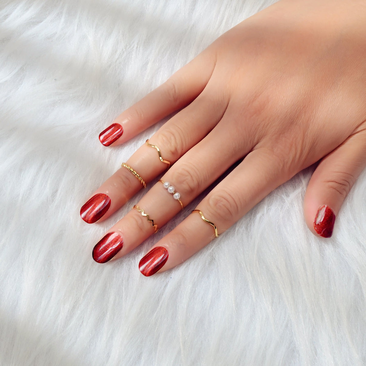 Stackable 5 pcs Metal Pearl Minimalist Finger Ring set Multiple Rings Bulk Pack