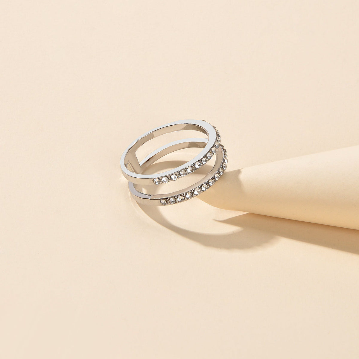 Luxurious Bridal Jewellery Band Women Full Rhinestone Decor Silver Wedding Ring