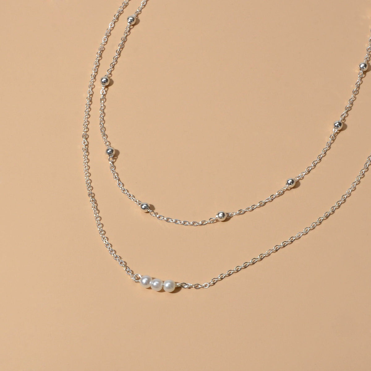 2pcs Female Jewellery Gold Silver Chain Beads Pearl Necklace Fashion Accessories
