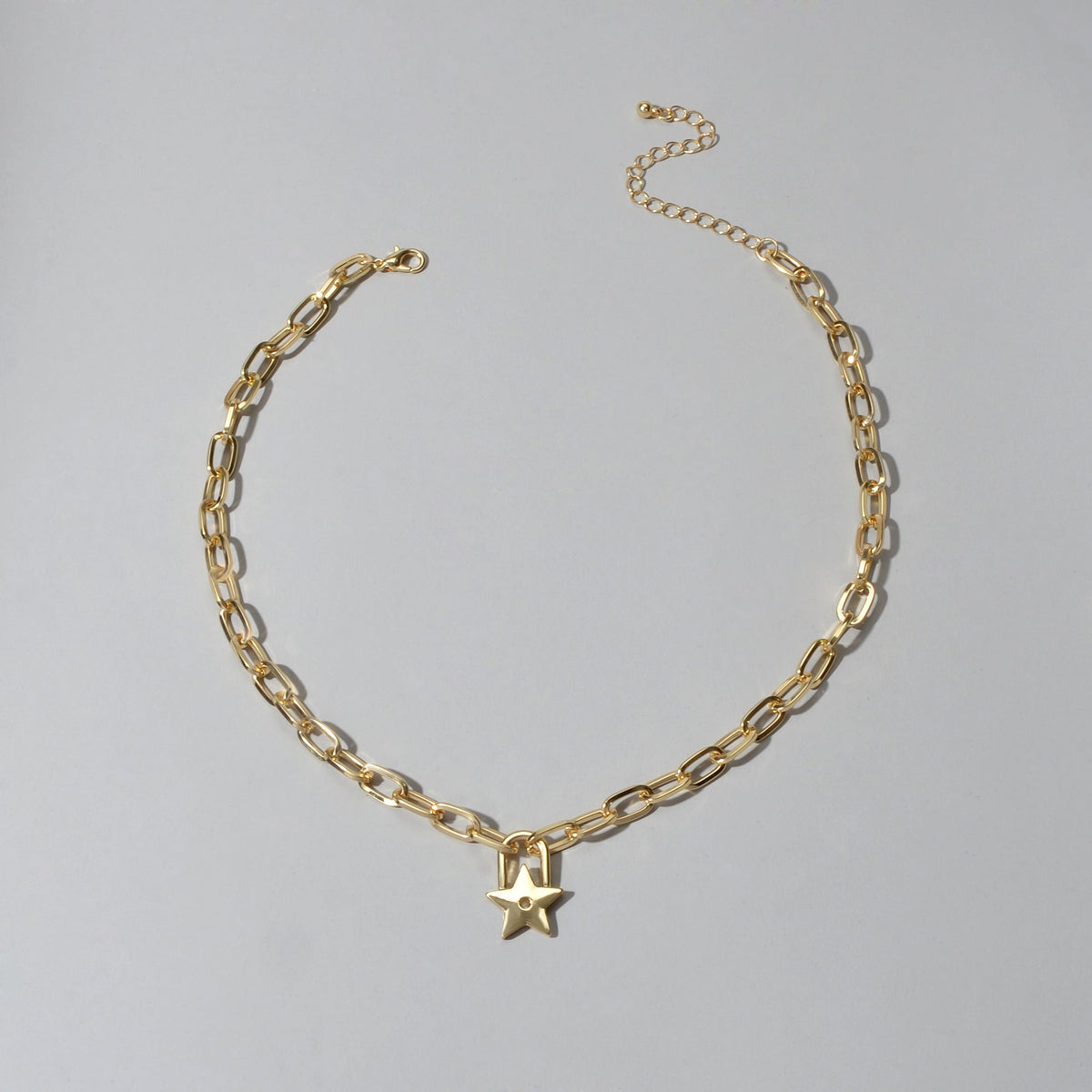 Trendy Jewellery Gold Paperclip Chain Star Lock Pendant Collar Choker Necklace