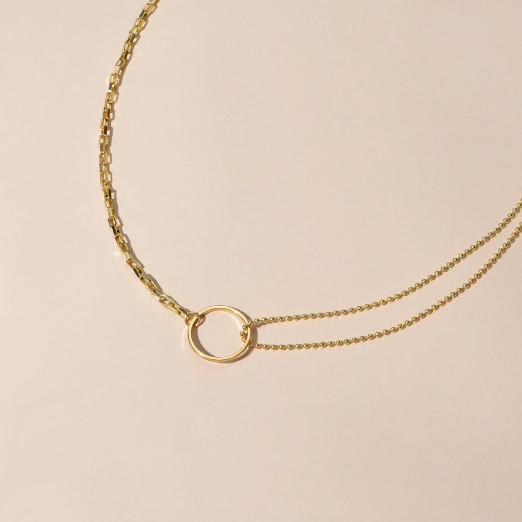 Minimalist Women Accessories Multiple Gold Popcorn Chain Circle Pendant Necklace